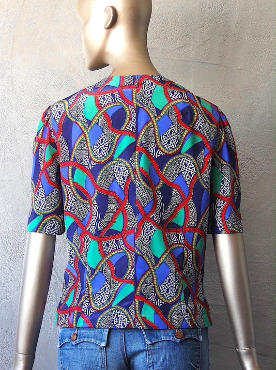 80's satin blouse with colorful print - image 7