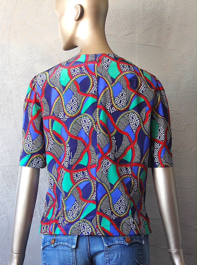 80's satin blouse with colorful print image 7