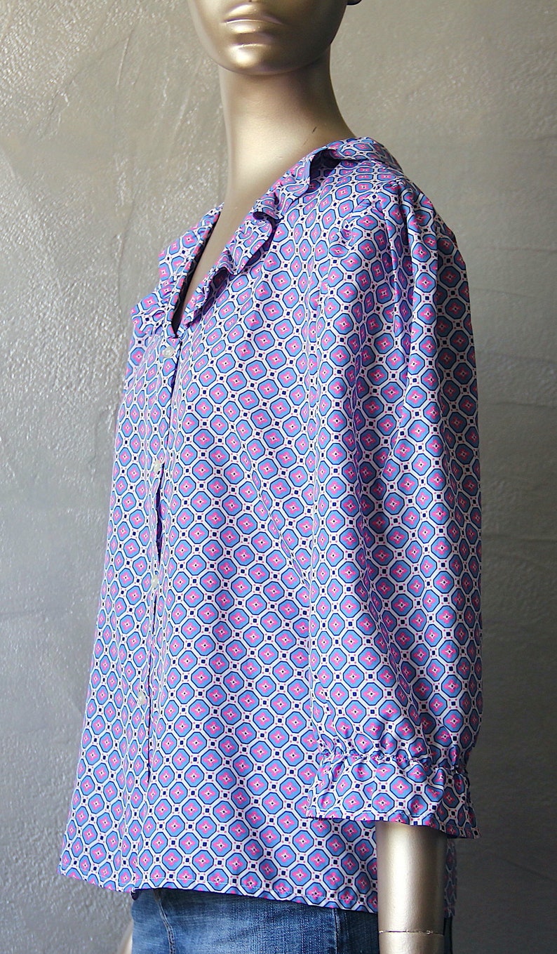 60/'S printed ruffled-neck blouse