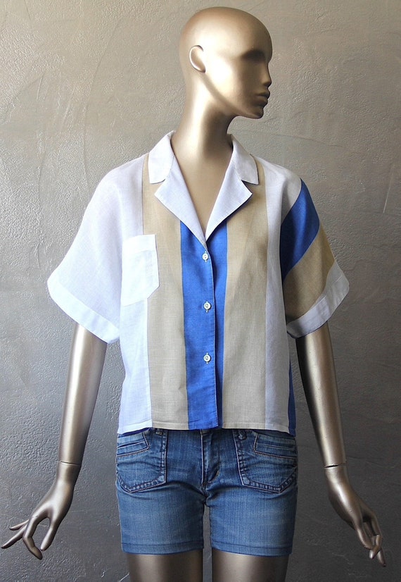 80's blouse with tricolor stripes