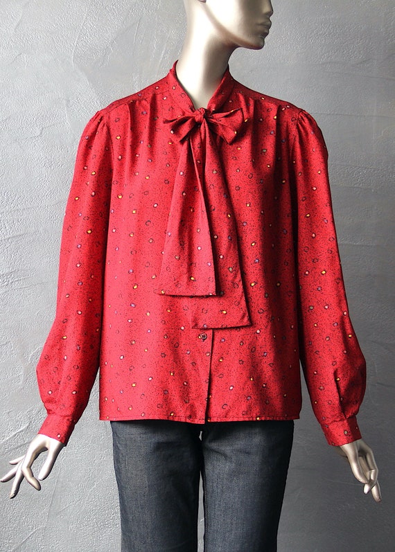 80's red blouse with Lavallière collar - image 4