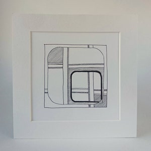 Kleine pen tekening, abstracte kunst, originele kunstwerken, Pen op papier, gemonteerd Vrije-stijltekenen