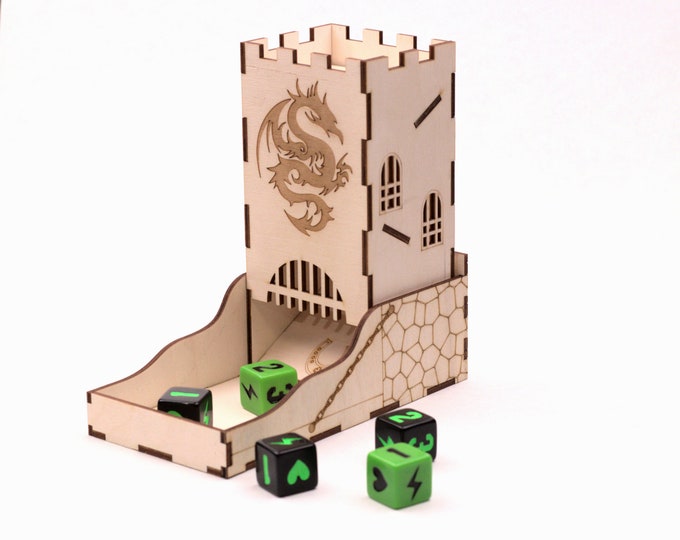 Wooden dice tower with tray, Board game dice box, personalized dice roller