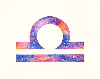 Signo del Zodíaco Libra, arte del horóscopo libra, arte de la astrología, arte espacial, arte de la pared del zodiaco, acuarela celestial, impresión de constelaciones del zodiaco, Libra