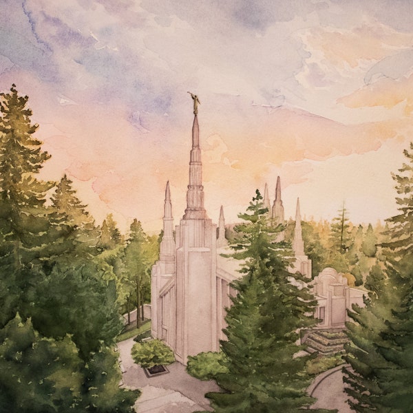 Portland Temple, Oregon Landscape, lds temple art, lds art, castle print, watercolor temple, lds temple print, lds wedding gift, anniversary