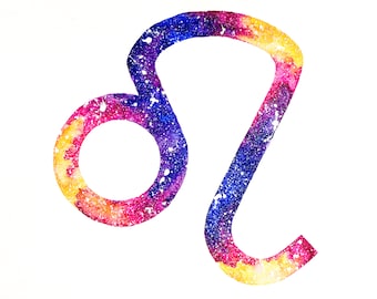 Signo del Zodíaco Leo, León el León, Arte del horóscopo Leo, arte de la astrología, arte espacial, arte de la pared del zodiaco, acuarela celestial, impresión de constelaciones