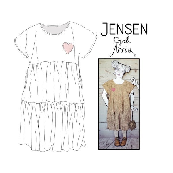 JENSEN Tiered Dress PDF Schnittmuster mit Taschen Größe inclusive