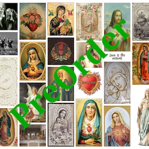 Puede incluir: Un collage de imágenes religiosas con la Virgen María, Jesucristo y otras figuras religiosas. Las imágenes son de varios estilos y colores, y algunas incluyen texto como "El amor es la respuesta".