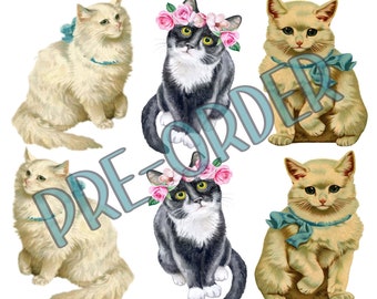 PRE-ORDER SUPERJUMBO Full Body Cats and Vintage Kittens Pillow Bag Panel