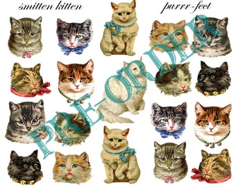 PRE-ORDER Medium Vintage Kitty Cats & Kittens Fabric Applique Free US Shipping