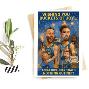 Cartão de aniversário engraçado de basquete – Baldes de alegria, cartão de festa com tema de basquete para ele ou ela
