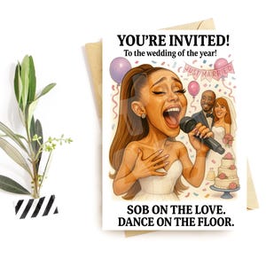 Cartão de convite de casamento engraçado – Paródia de cantor dramático – Design pronto para pista de dança
