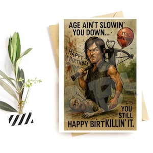 Carte d'anniversaire zombie drôle pour lui - Blague sur l'âge de la survie de l'apocalypse - Carte de voeux parodique pour les fans d'horreur