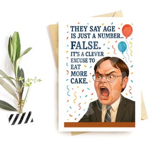 Carte d'anniversaire amusante – L'âge n'est qu'un nombre FAUX – Carte d'excuse pour gâteau hilarante – Parodie Crier au bureau – Humour sarcastique pour faire la fête