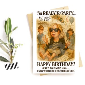 "Lustige Party Meltdown Geburtstagskarte - ""Flying High"" Parodie-Grußkarte - Geschenk für Freunde, die Chaos und Kuchen lieben."