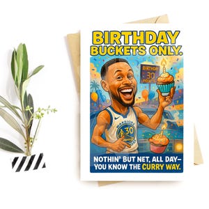 Carte d'anniversaire de basket-ball amusante - Carte imprimée avec petits gâteaux et objets publicitaires - Cadeau pour fan de sport pour lui - Ambiance fétiche