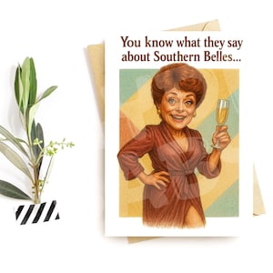 Cartão engraçado Southern Belle – Cartão de aniversário retrô e atrevido para ela, humor com champanhe