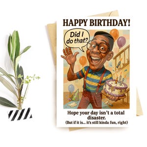 Divertente biglietto di auguri per nerd - Parodia di un personaggio retrò goffo - Divertente biglietto di auguri per lui o per lei ispirato a una sitcom degli anni '90