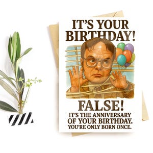 Carte d'anniversaire de bureau amusante – FAUX ! C'est l'anniversaire - Carte sarcastique pour collègue ou ami - Salutation humoristique