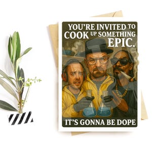 Carte d'invitation à une fête amusante - Faire-part parodie pour cuisiner - Ambiance de fête révolutionnaire - Carte d'invité hilarante - Humour de célébration de dope