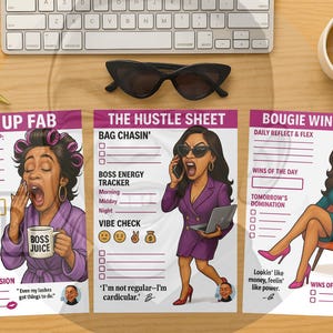Funny Boss Babe Planner – Agenda giornaliera di 3 pagine – Stampabile per la cura di sé glamour – Download digitale per donne – Pagine di diario esilaranti