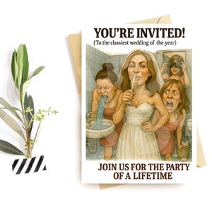 Faire-part de mariage drôle - carte de fête hilarante d'une vie, humour de mariée chaos chic, carte de parodie de demoiselle d'honneur sauvage