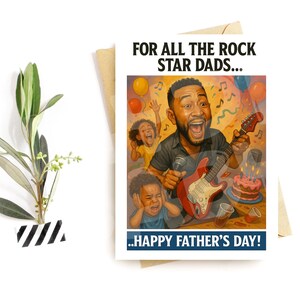Carte de fête des pères amusante - Cadeau pour papa rock star - Carte de papa musique pour mari, beau-père ou figure paternelle