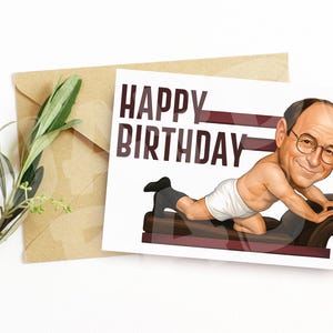 Divertente biglietto di auguri di "Buon compleanno" - Parodia comica della posa sul divano - Biglietto di auguri di compleanno con caricatura audace ispirato ai momenti imbarazzanti della TV