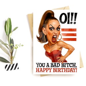 Tarjeta de cumpleaños divertida para una perra malvada / ¡Oye! ¡Eres una perra malvada! / Saludo de diva atrevida para ella / Tarjeta de cumpleaños feroz y divertida