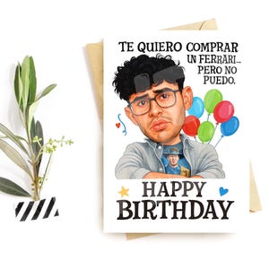 Tarjeta de cumpleaños bilingüe divertida – Parodia del pop latino – Te Quiero Comprar Un Ferrari Pero No Puedo – Saludo hilarante en español