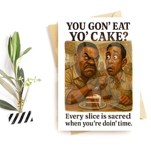 Grappige verjaardagskaart voor hem – Prison Cake Party Card – Parodie Dessert Humor – Sarcastische gevangeniskaart – hilarische kaart voor mannen