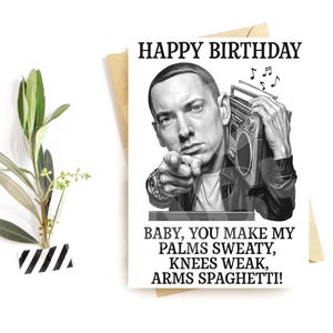 Carte d'anniversaire rap drôle – Parodie de bras spaghettis – Carte de voeux hip-hop faible avec les paumes moites, les genoux