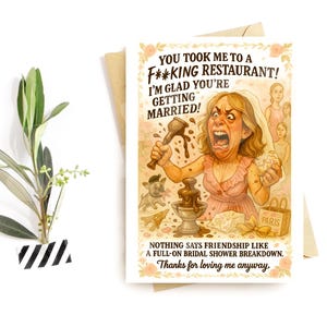 Cartão de agradecimento engraçado para madrinhas - Colisão hilária no chá de panela - Cartão humorístico para festa de casamento para amiga