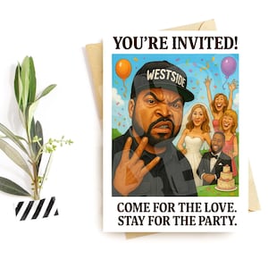 Cartão de convite de casamento engraçado – Design de convidado para festa selvagem, convite ousado e hilário para casais que amam o caos