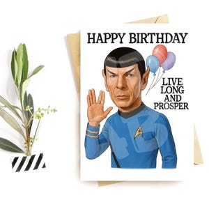 Carte d'anniversaire science-fiction amusante - Parodie vive et prospère - Carte geek pour lui ou elle - Cadeau d'anniversaire dans l'espace avec attitude