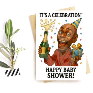 面白いベビーシャワーカード – お祝いのパロディ招待状 – 新米パパや赤ちゃん誕生のお祝いに使える面白いカード