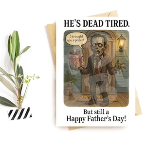 Tot Müde Dad Karte - Lustige Vatertagskarte für Ihn, Zombie Parodie Humor, lustiges Geschenk aus dem Grab
