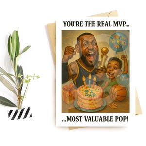 Cartão engraçado para o Dia dos Pais – Presente para o pai MVP – Pop mais valioso – Cartão de pai jogador de basquete para ele ou padrasto