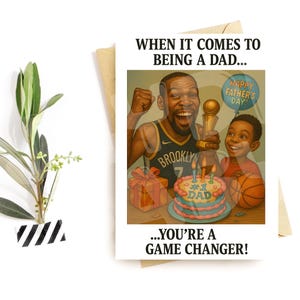 Cartão engraçado para o Dia dos Pais – Presente que muda o jogo para o pai – Cartão de pai jogador de basquete para marido, padrasto ou figura paterna