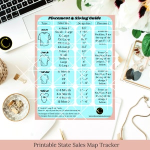 Printable HTV Placement and Sizing Guide | Cricut Decal Size Guide | Printable T-Shirt Placement and Size Guide | Silhouette Size Guide