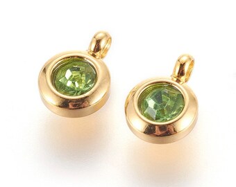 One Pair Birthstone Charm Peridot Green CZ August Birthstone, Add To Necklace Or Bracelet To Make Your Own Jewellery