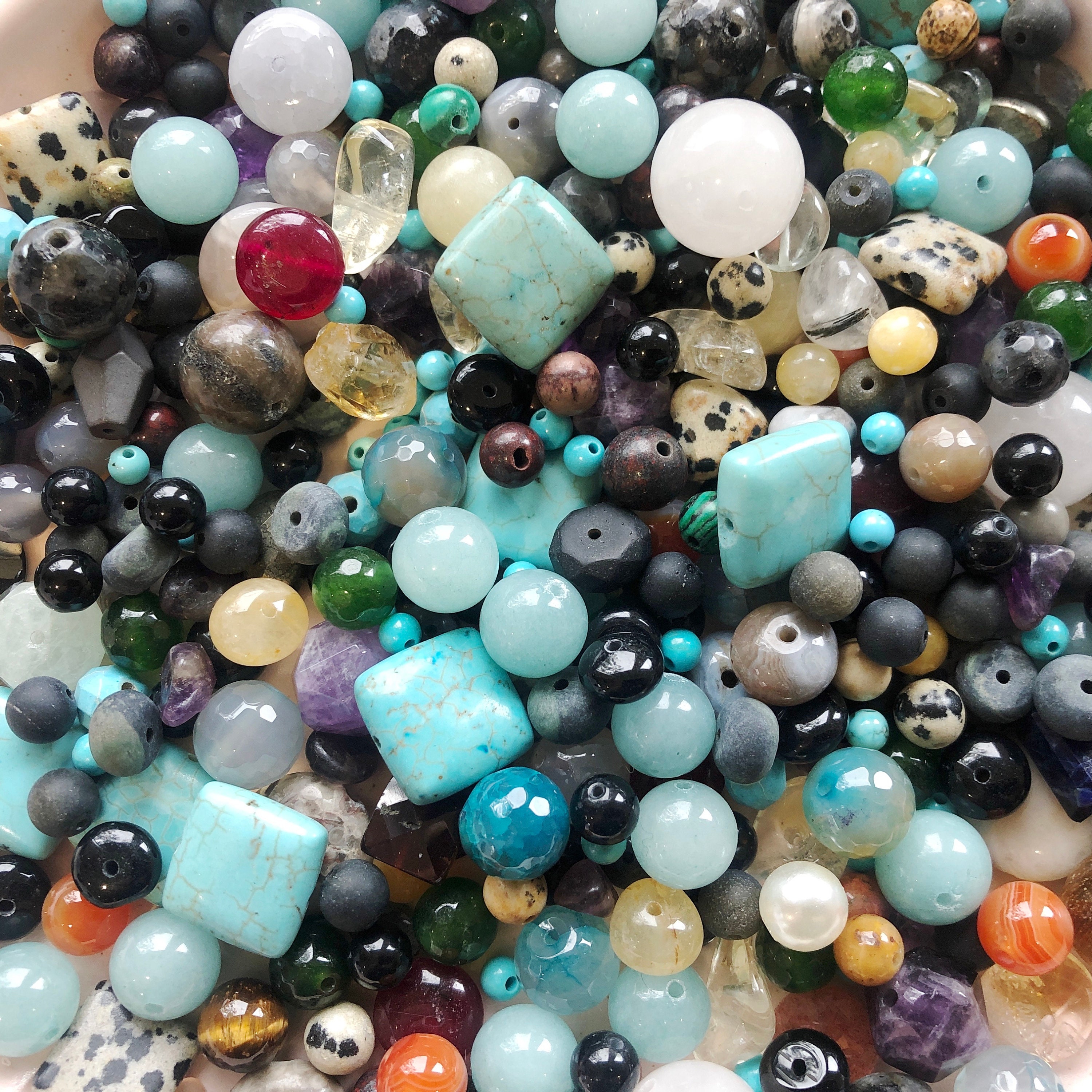 Mixed Gemstone Bead Soup Mixture Scoop of Square and Round