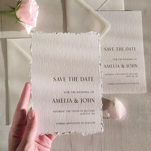 Save the Date, Save the Date stampato avorio, Save the Date semplice, Save the Date elegante, bordi strappati, bordi strappati a mano, Save the Date semplice