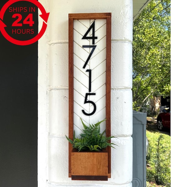 Vertical Address Sign Planter: Modern House Number Plaque