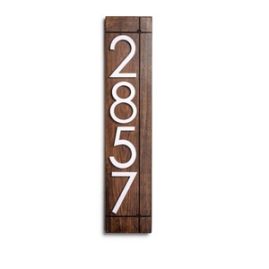 Laurel Vertical Address Sign for House, Modern Address Plaque, House Numbers for Outside, Large Address Numbers, Personalized ddress Dark Walnut / WHITE