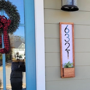 Modern Vertical House Number Plaque: Airbnb Address Sign, Ebony or Walnut Frame