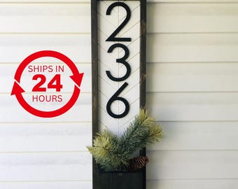 Address Sign Planter: Modern House Number Plaque with Succulent Planter