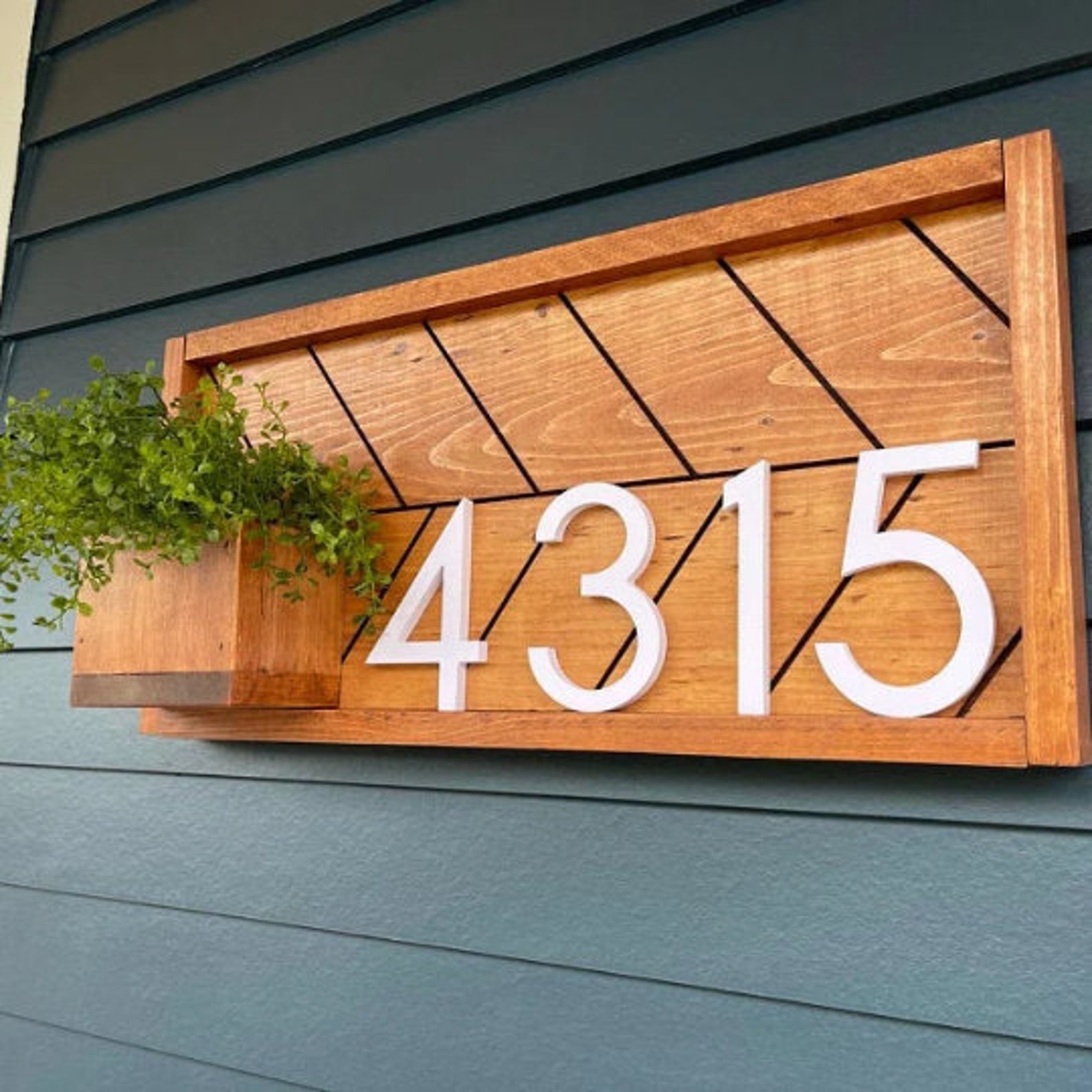 Address Sign With Planter Modern Address Plaque for Home Etsy