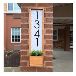 Fairview Modern Vertical Address Sign with Planter | Personalized House Number Plaque