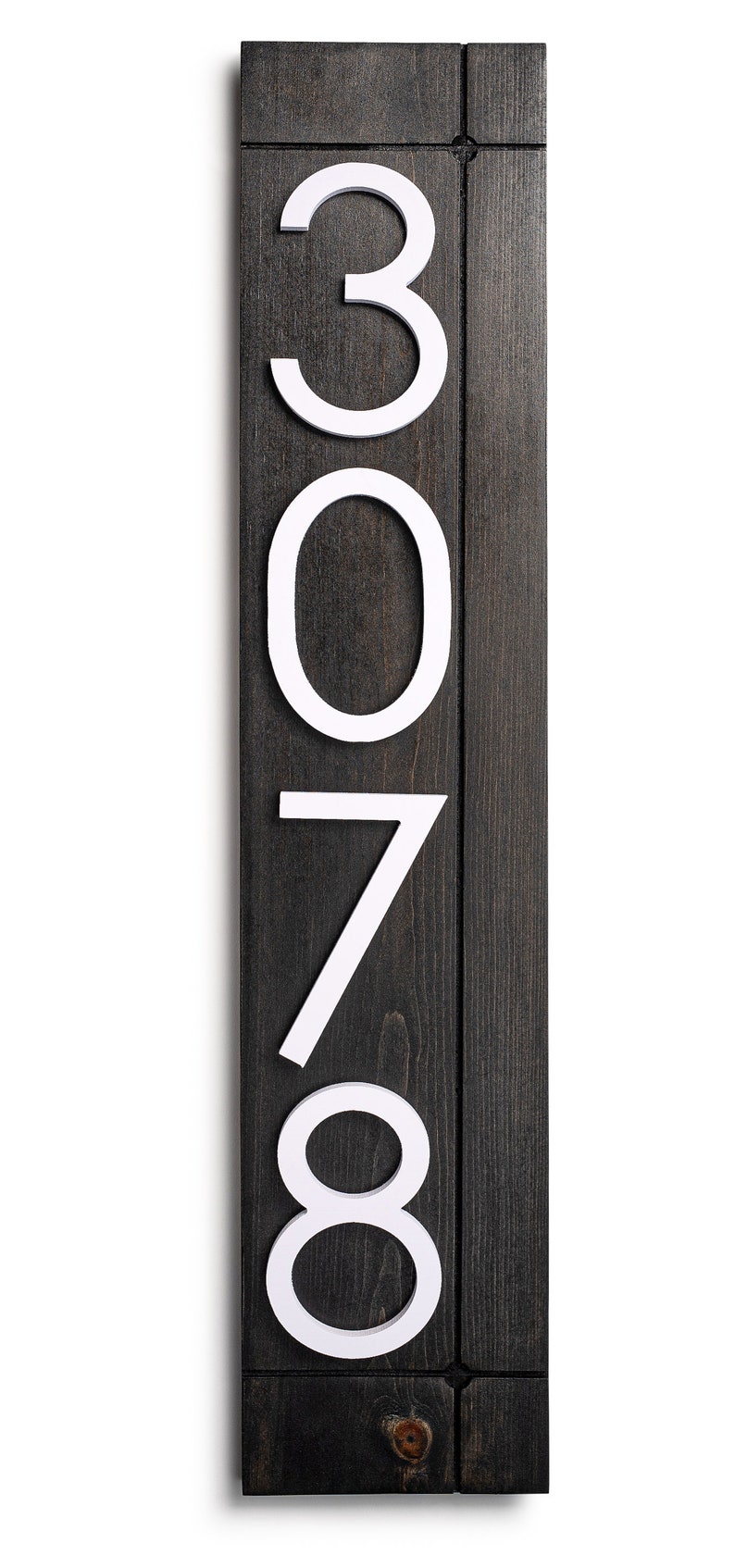 Laurel Vertical Address Sign for House, Modern Address Plaque, House Numbers for Outside, Large Address Numbers, Personalized ddress Ebony / White